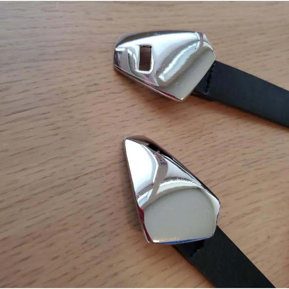 Vintage 80s Silver Buckle Black Belt